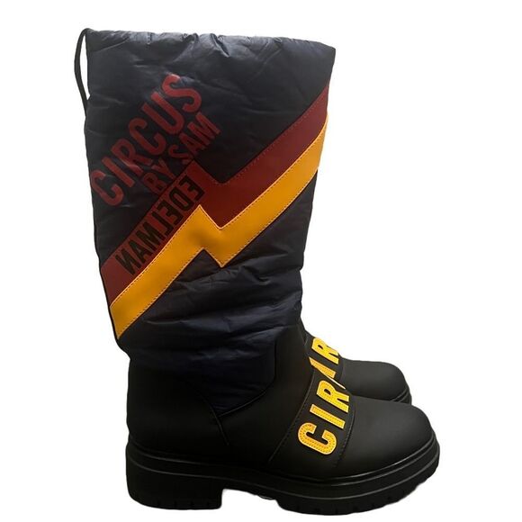 Sam Edelman Mid-Calf Flat Puffer Boots Womens Sz 6.5 Navy Yellow Water Resistant - Picture 5 of 14